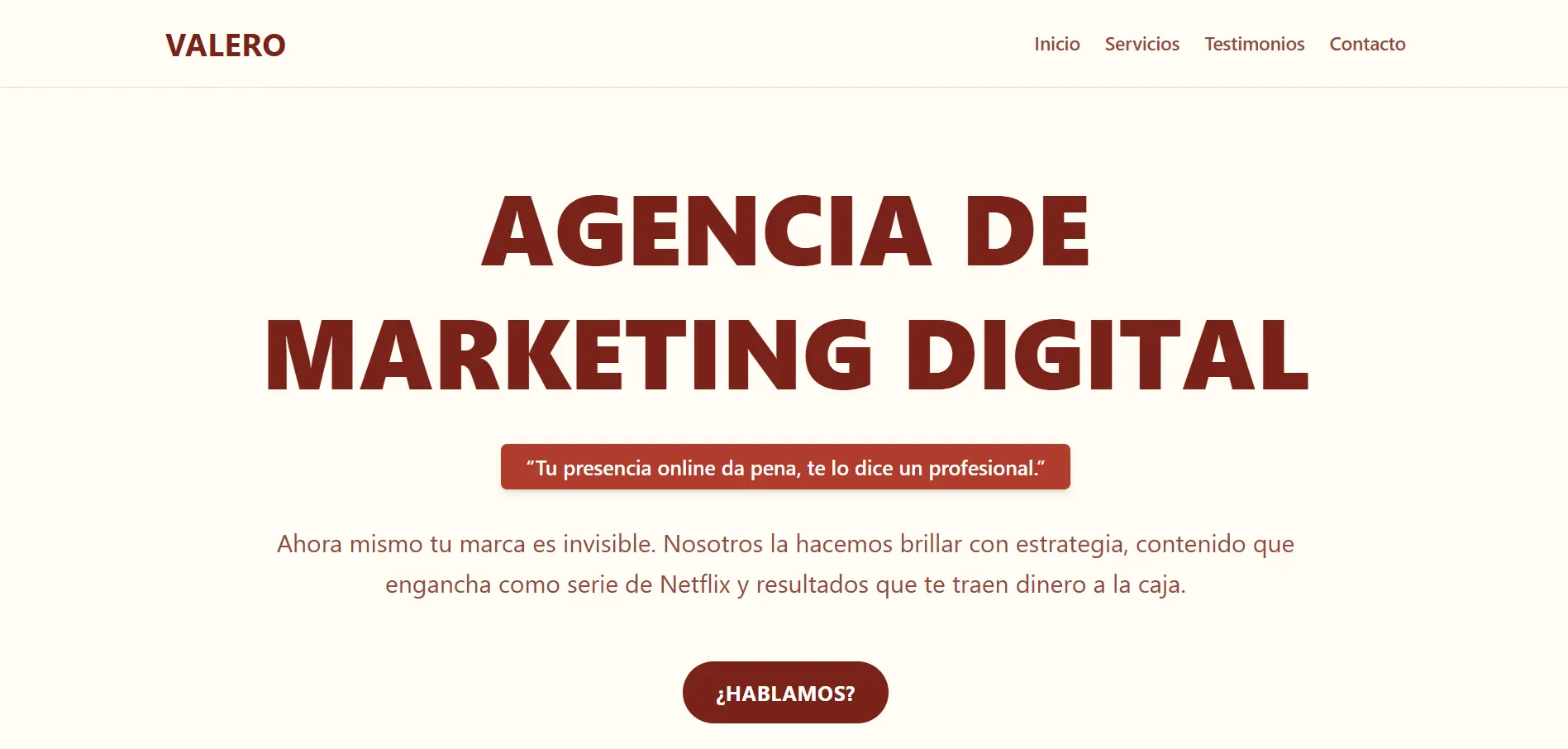 Valero Agencia - Landing Page
